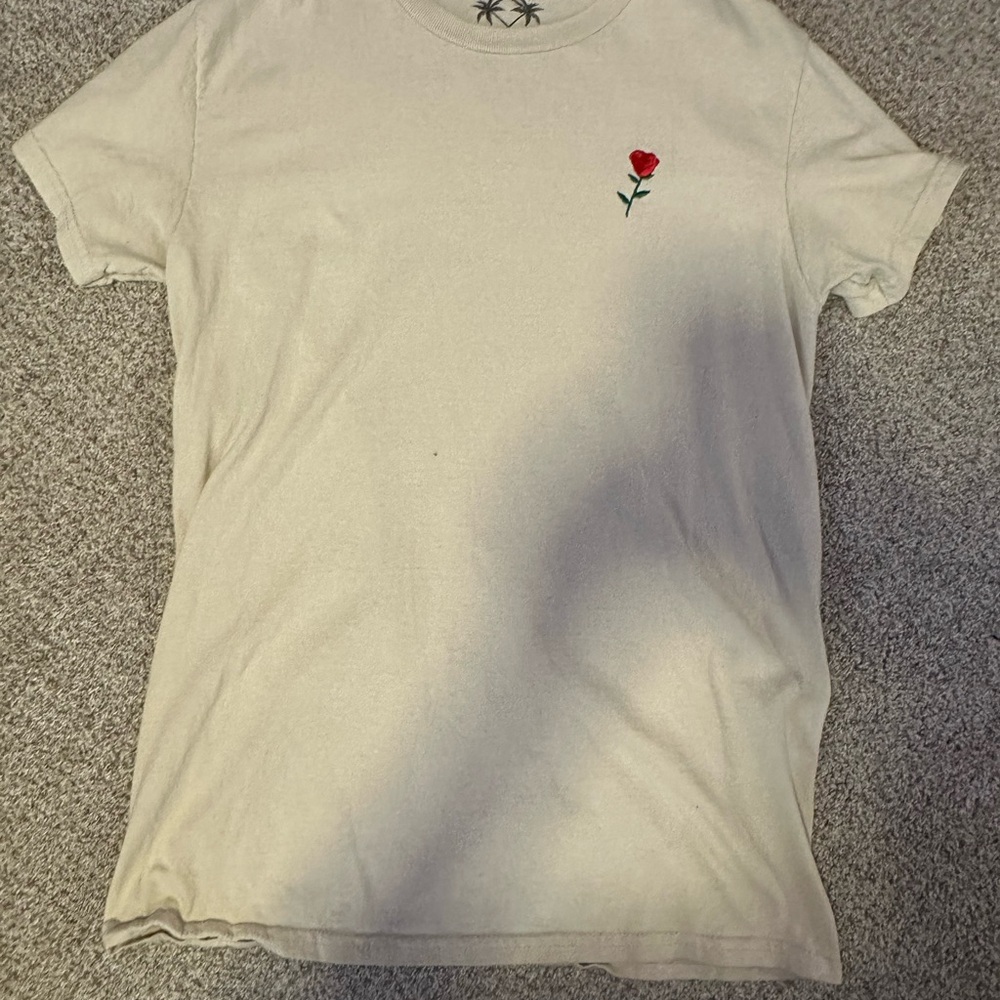 Beige T-Shirt with Red Rose Embroidery